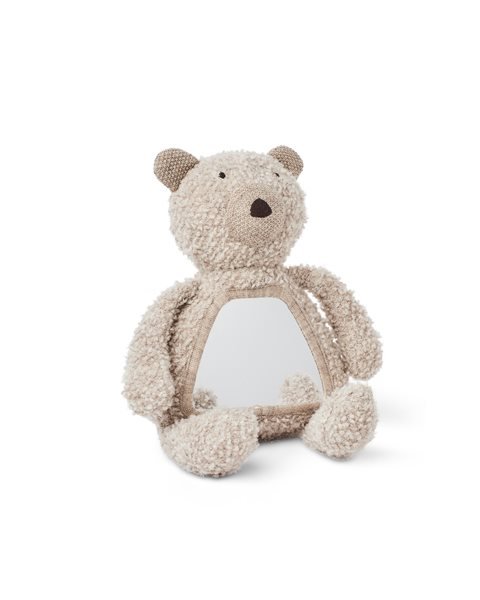 Aktivitets bamse m. spejl, uld boucl, natur