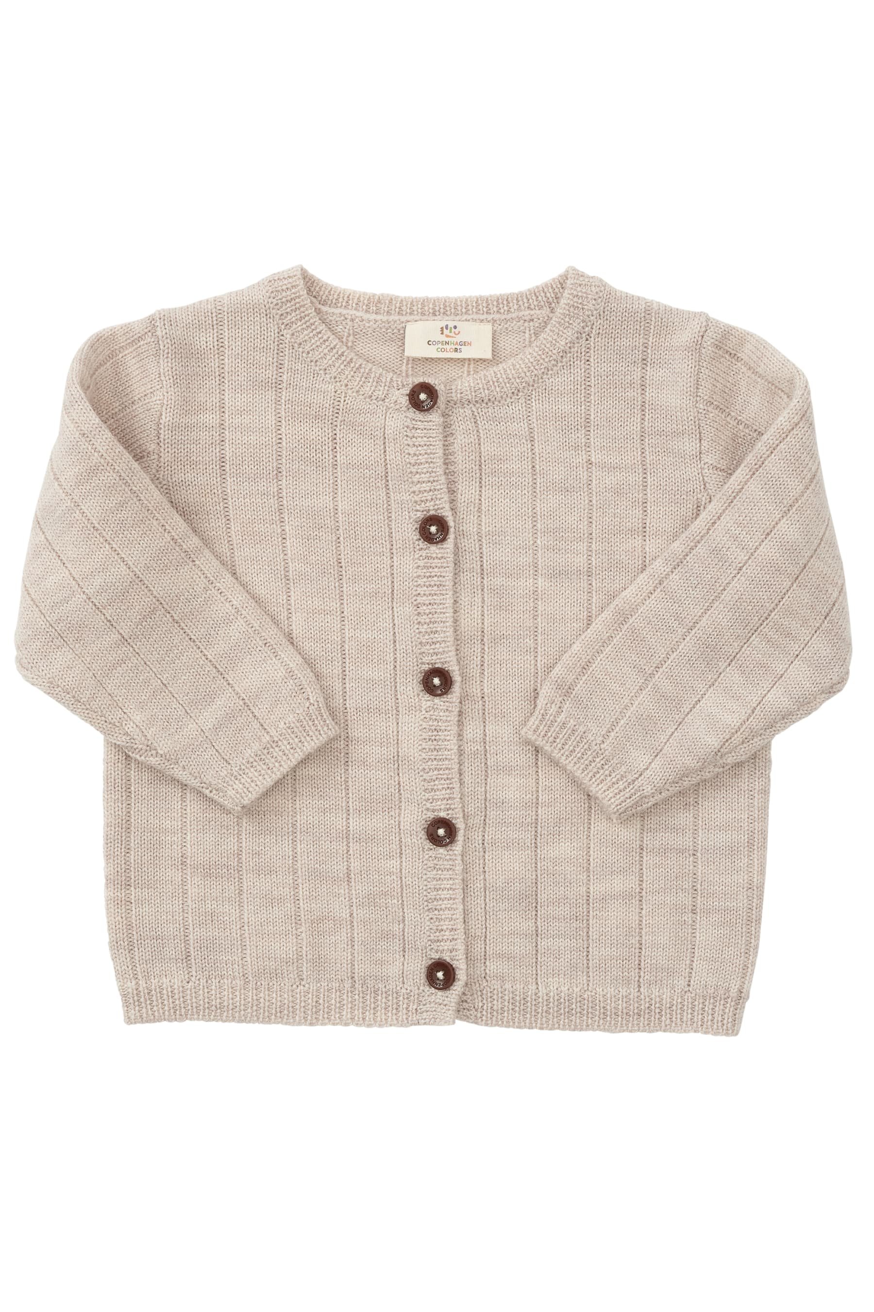 Strikket cardigan i merino uld m. bred rib -Pale cream melang